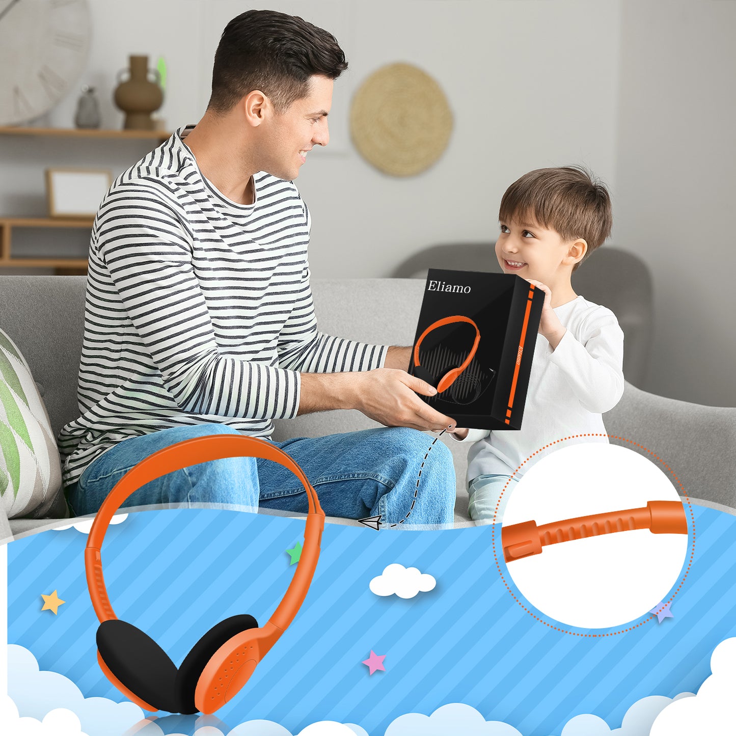 Eliamo 1 Pack Kids Headphone for School, Headphone for Students, Orange