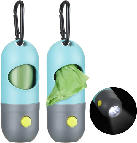 2 Pieces Dog Poop Waste Bag Holder Dispenser with LED Flashlight and 2 Rolls Dog Poop Waste Bags Leak-Proof Dog Waste Bags
