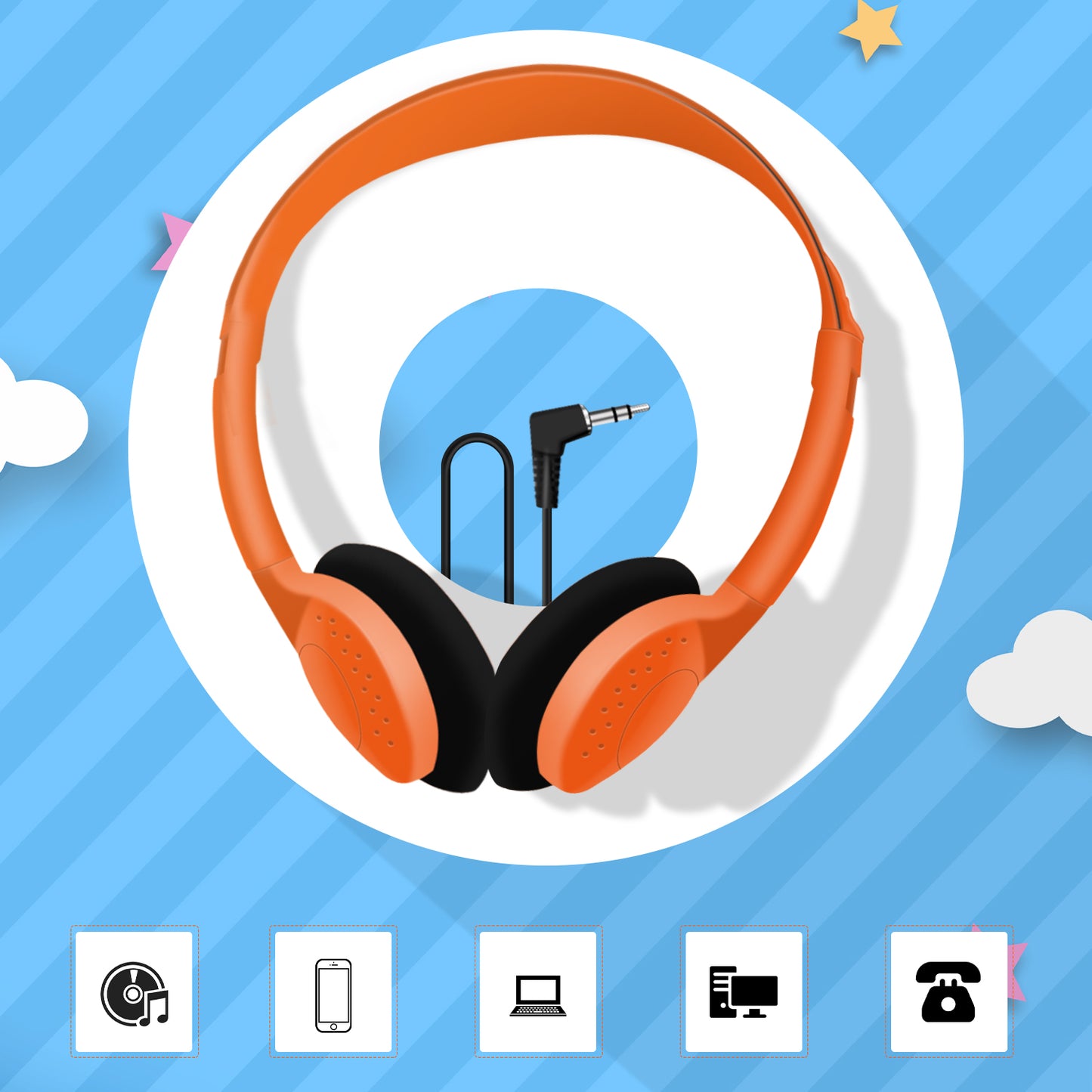 Eliamo 1 Pack Kids Headphone for School, Headphone for Students, Orange